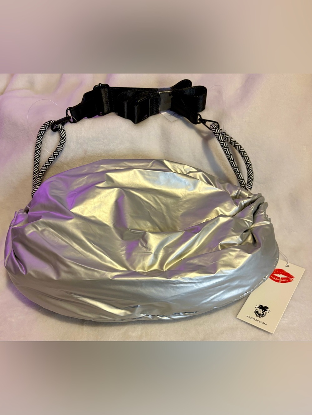 Wildfox Silver Metallic Crossbody Bag with Black Strap